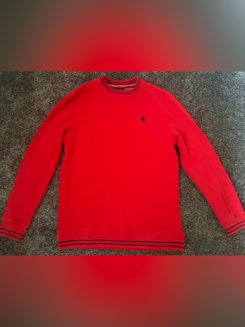 Ferrari Red Crewneck Sweater with Navy Trim